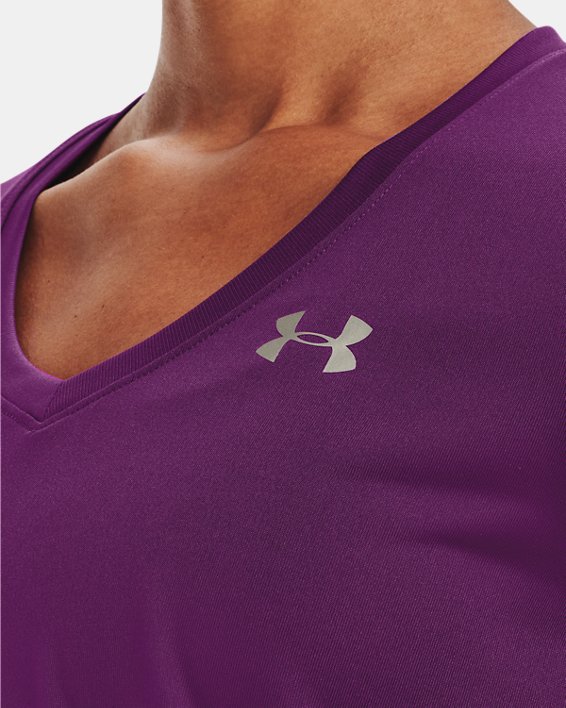 Camiseta con Cuello en V UA Tech™ para Mujer, Purple, pdpMainDesktop image number 3
